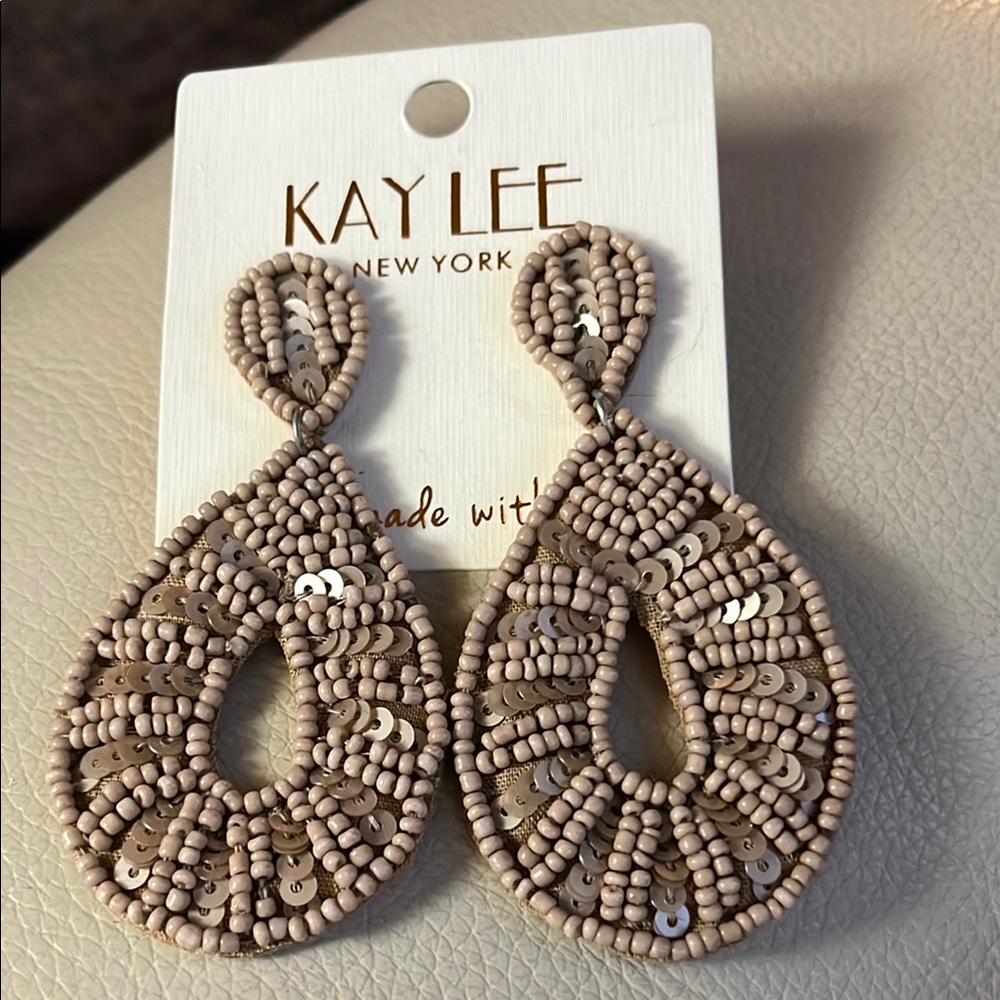 Kaylee Tan Teardrop Earrings with Intricate Design - light weight. New.